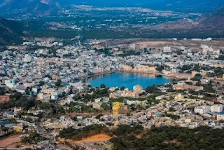 Pushkar lake seen from the mountain top Savitri devi mandir