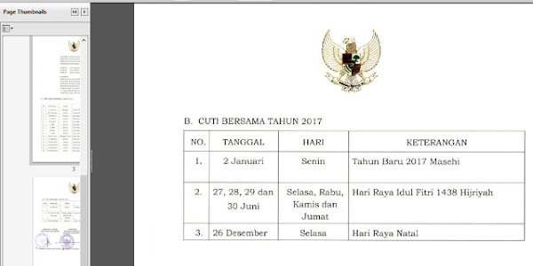 Hari Libur Nasional Dan Cuti Bersama Kalender Tahun 2017 SKB Tiga Menteri