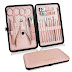 Nail scissors Grooming Kit with Leather Travel Case Pink