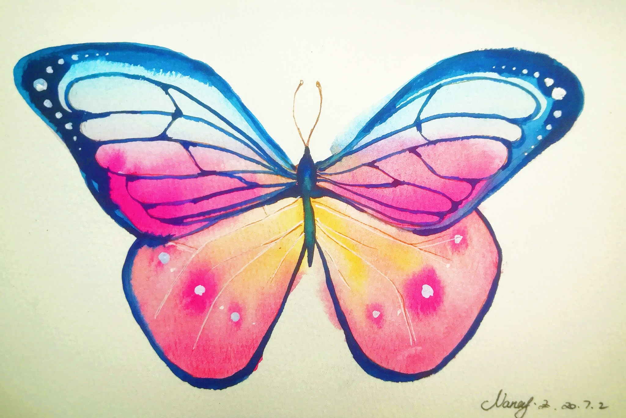 How to draw Watercolor butterfly step by step tutorial easy