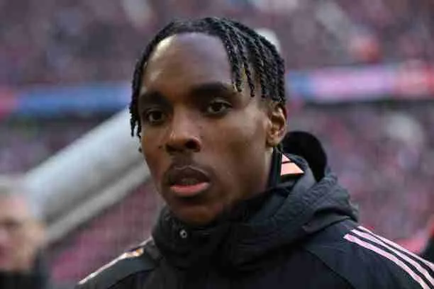 Mathys Tel of FC Bayern Munich looks on before the Bundesliga match at Allianz Arena on January 18, 2025, in Munich, Germany. Photo by Sebastian Widmann/Getty Images
