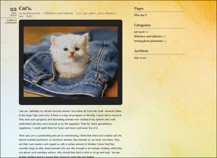 My post now contains a slideshow of my pics