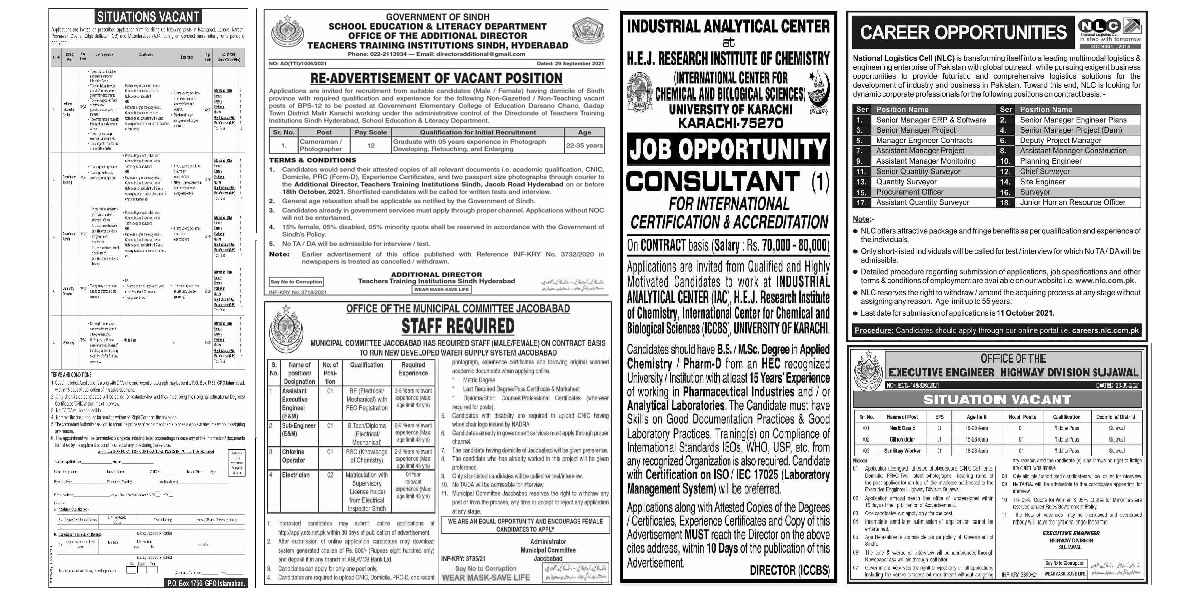 Today Newspaper Jobs 1 October Friday 2021 Multiple Departments