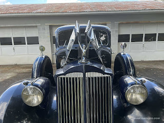 Hood panels raised on 1936 Packard Eight