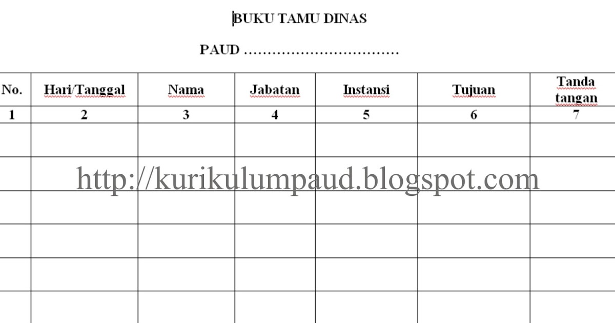 Kurikulum  Pembelajaran PAUD: Buku Tamu Dinas PAUD