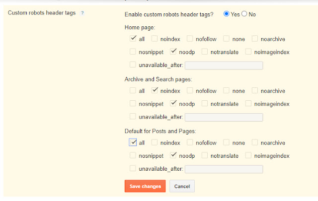 Custom robots Header Tags