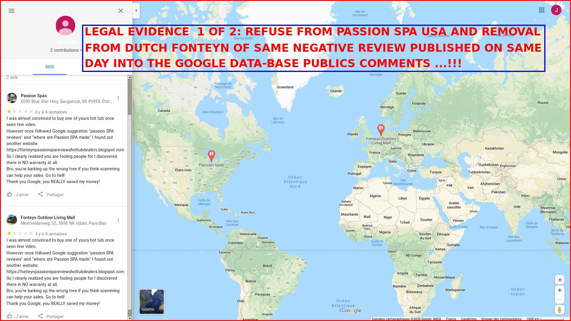 Preuve légale pour des avis refusé and effacés reellement publiés by moi concernant les Passion Spa usa et Fonteyn hollande.  Afbeelding 1 van 2
