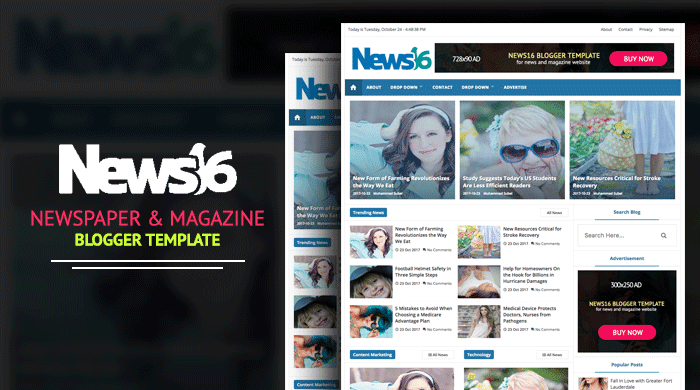 News16 - News & Magazine Blogger Template | Premium Download - Responsive Blogger Template