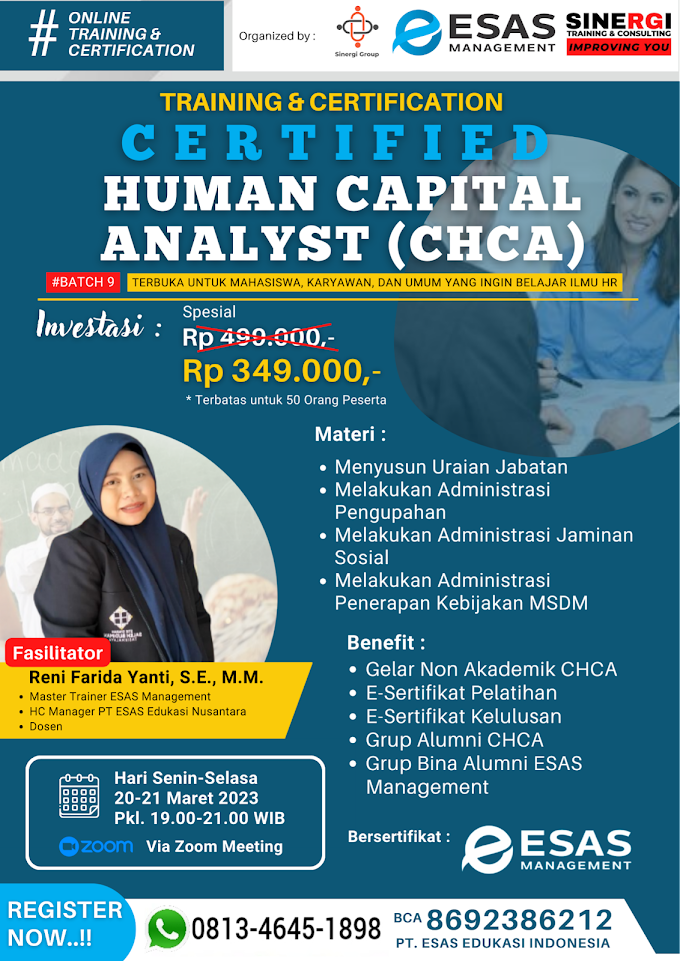 WA.0813-4645-1898 | Certified Human Capital Analyst (CHCA) 20 Maret 2023