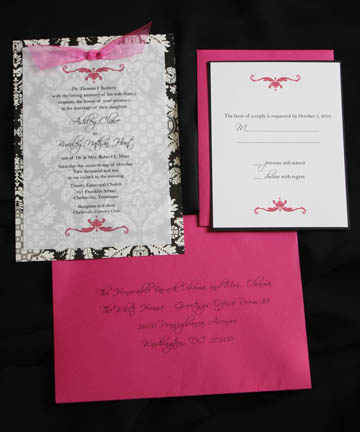 Brocade Wedding Invitation in Hot Pink and Black
