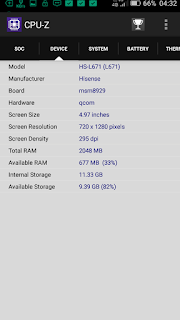 Hisense Pureshot - via aplikasi CPU-Z: total RAM 2048 MB alias benar-benar 2GB.