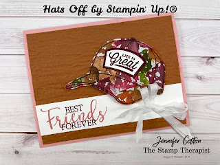 This feminine best friends card uses Stampin' Up!'s Hats Off Bundle along with the Beauty of the Earth designer paper, Bark embossing folder, and Create with Friends stamp set.  #StampinUp #StampTherapist #HatsOff