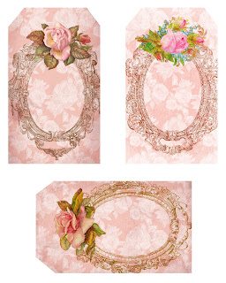Digital collage sheet pink rose gift tag download