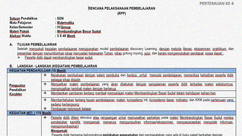 Rpp 1 Lembar Mapel Matematika Kelas 4 Semester 2 Sekolahdasar Net