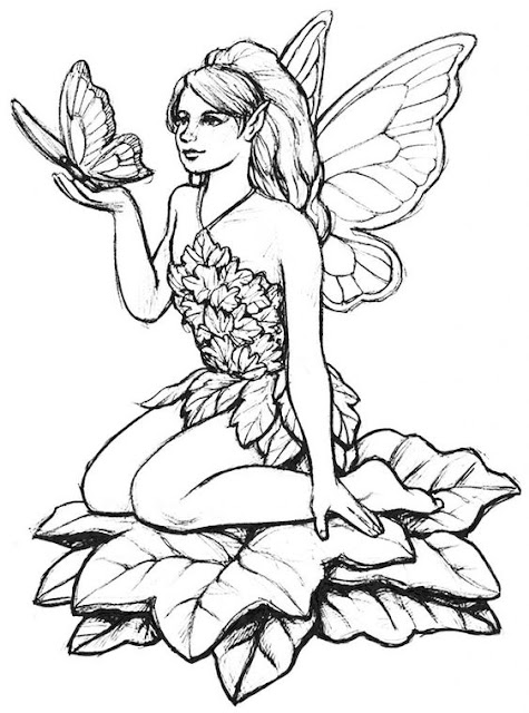 Fairy-on-Leaves-with-Butterfly-Tattoo-Design