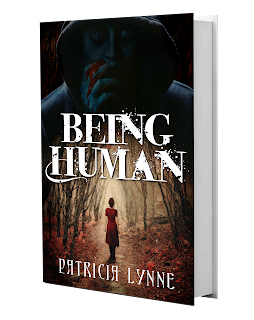 Shadowy vampire over a girl in a forest. Book cover for Being Human a paranormal fantasy by Patricia J.L.