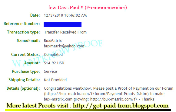 Bux-Matrix payment proof