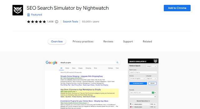 SEO Search Simulator por Nightwatch: Simule una búsqueda de Google en cualquier lugar y vea si una URL determinada se encuentra entre los 100 mejores resultados. Es útil ver cómo cambian las clasificaciones de consultas en diferentes partes del mundo.