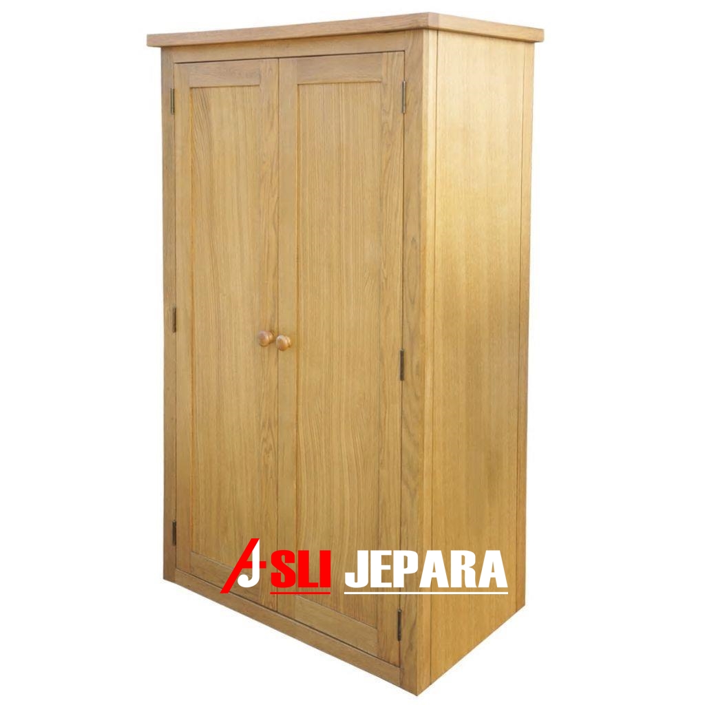  Lemari Pakaian Kayu Solid  2 Pintu 1 Laci Tempat 