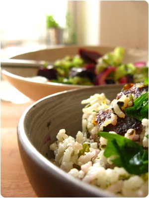 Sabzi Polo und Rote Bete Salat mit Orangen und Oliven