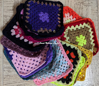 Sweet Nothings Crochet free crochet pattern blog, free crochet pattern for a diamond granny square, photo of the granny squares,