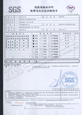 SGS 遊戲場舖面材料衝擊吸收性能試驗報告