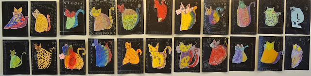 Laurel Burch Cat Art Project for kids, 1st grade laurel burch project