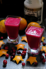 This recipe is a vegan smoothie that combines seasonal citrus, beets, and cranberries with a generous splash of maple syrup to make it go down nice and easy.