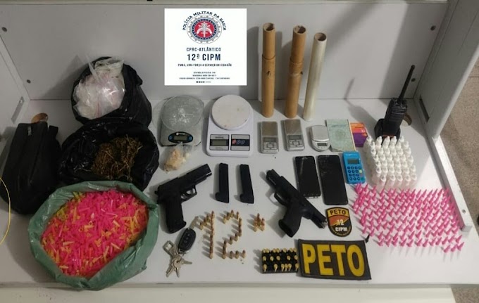 Drogas, armas e munições  apreendidas no Alto de Ondina pela 12°CIPM 