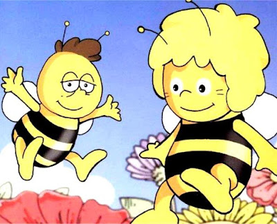 Dibujo de la abeja Maya jugando con su amigo