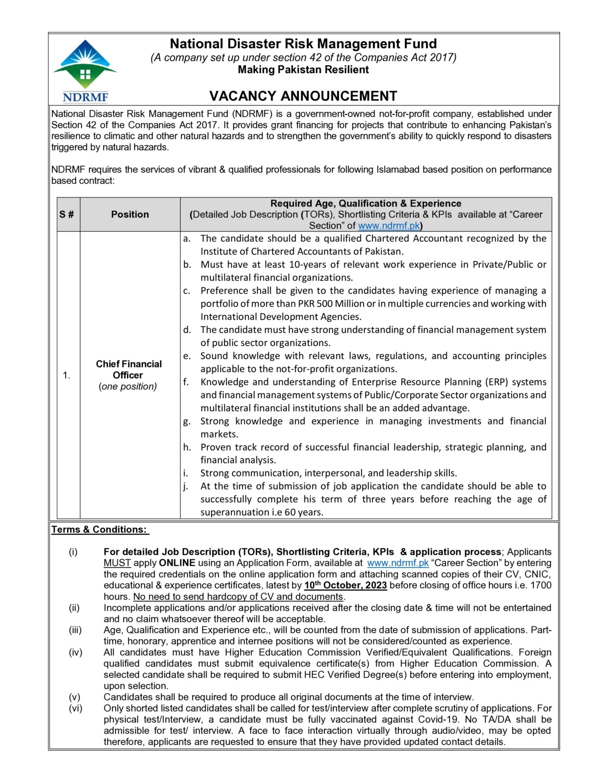 National Disaster Risk Management Fund Jobs 2023