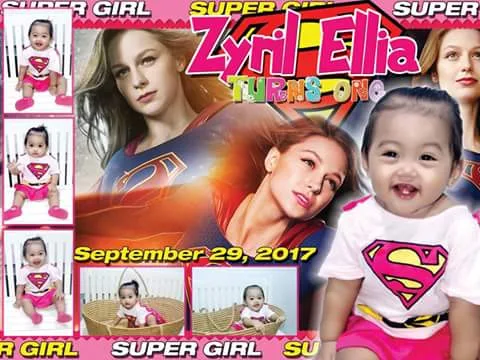 Supergirl Tarpaulin layout design for first Birthday