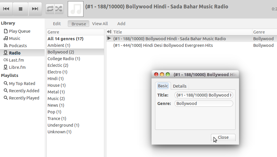 Rhythmbox to change the properties of radio channel