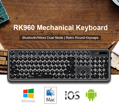 Royal Kludge RK960 Bluetooth Wired Dual Mode White Backlit Mechanical Gaming Keyboard 