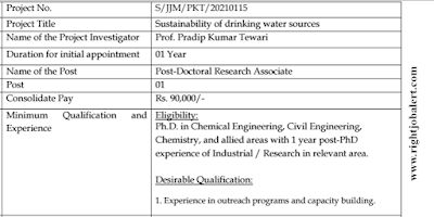 Post-Doctoral Research Associate - Chemical Engineering and Civil Engineering Jobs IIT