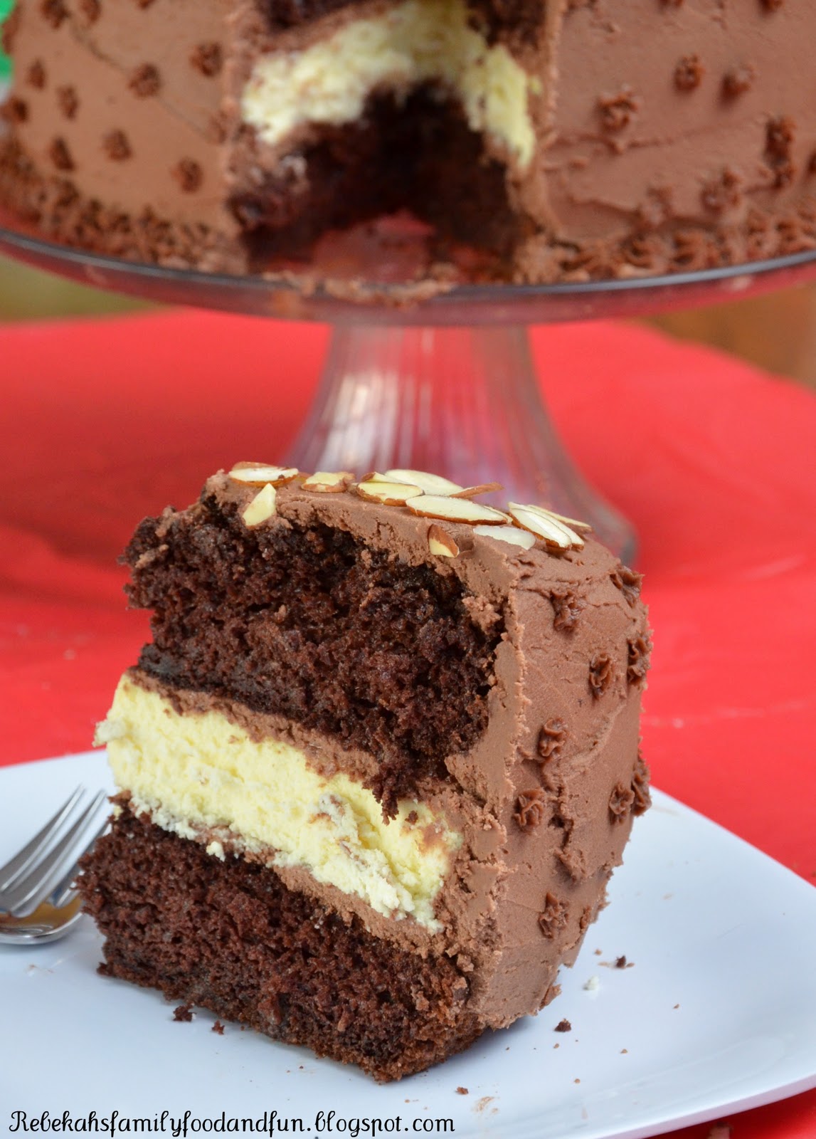 Family, Food, and Fun: Chocolate Layer Cake with Cheesecake Filling