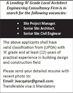 Vacancies In "A" Grade Architect Engineering Consultancy Firm In Qatar