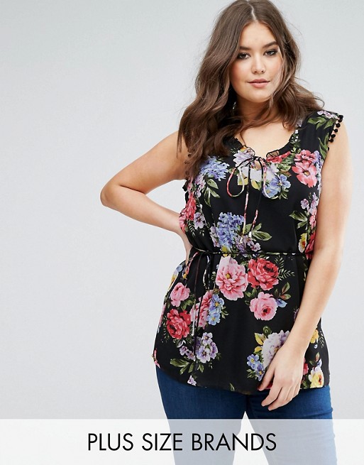 Plus Size Tie Neck Floral Print Blouse