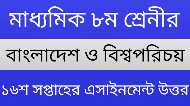 ৮ম শ্রেনী বাংলাদেশ ও বিশ্বপরিচয় ১৬শ সপ্তাহের এসাইনমেন্ট উত্তর | Class 8th Bangladesh and Bissoporicoy 16th Week Assignment Answer