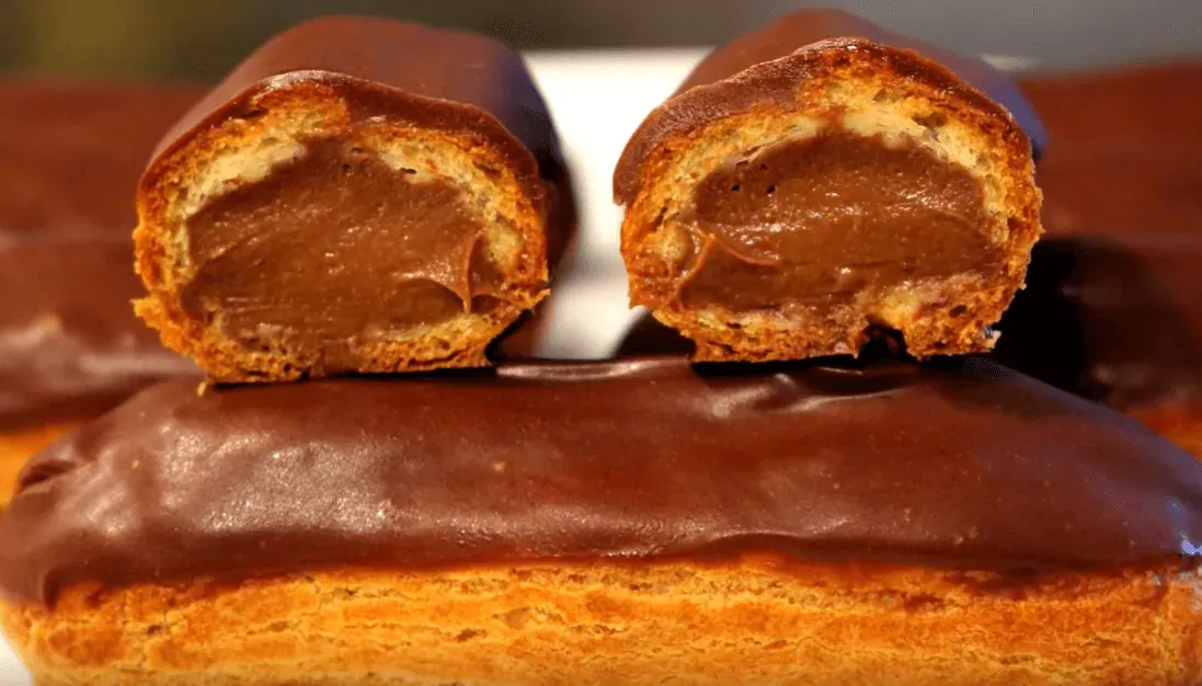 The choux are stuffed with chocolate cream and also decorated with chocolate