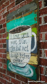 coffee saying, coffee sign, pallets, handlettered sign, kitsch, http://bec4-beyondthepicketfence.blogspot.com/2016/06/more-love-and-coffee-love.html