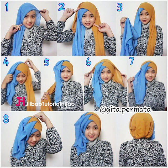 Tutorial Hijab Segi Empat 2 Warna