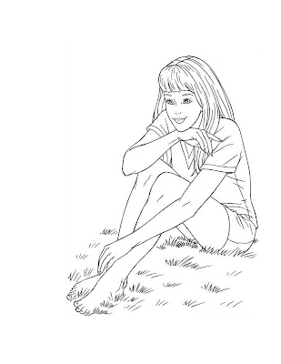 barbie coloring pages games. Barbie sitting on the grass