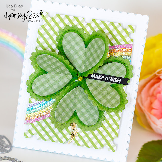 DIY, Four Leaf Clover, Card, Honey Bee Stamps, Lucky, how to, hand made card, Stamps, stamping, die cutting, card making, ilovedoingallthingscrafty, Lace Heart Layering Frames Dies,pattern Paper,