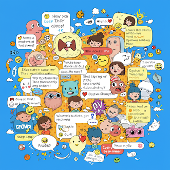 Chaotic Group Chat Illustration Vibrant comic book style depiction of a chaotic group chat