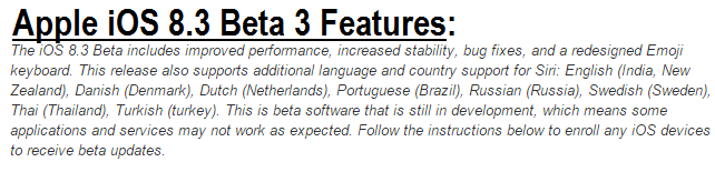 iOS 8.3 Beta 3 (12F5047f) Features & Changelog