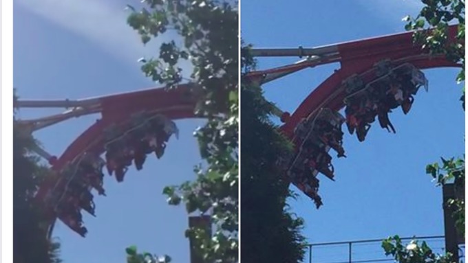 Roller Coaster Rosak Menyebabkan Penumpangnya Tergantung 