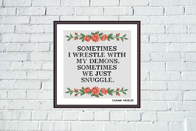 Sometimes funny quote cross stitch pattern Floral wreath embroidery - Tango Stitch