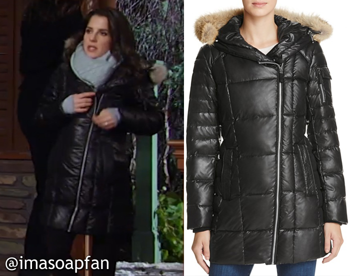 Sam Morgan, Kelly Monaco, Black Puffer Coat with Fur Trim, GH, General Hospital