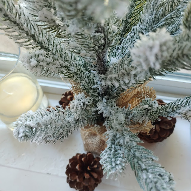 christmas tree and pine cones and a candle